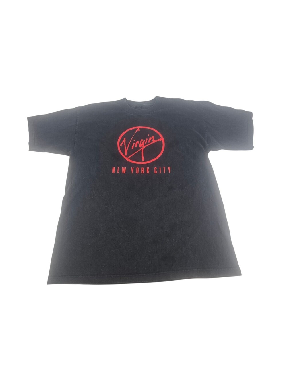 VINTAGE 90s Virgin Records  New York City Size Large TShirt Red On Black Rare